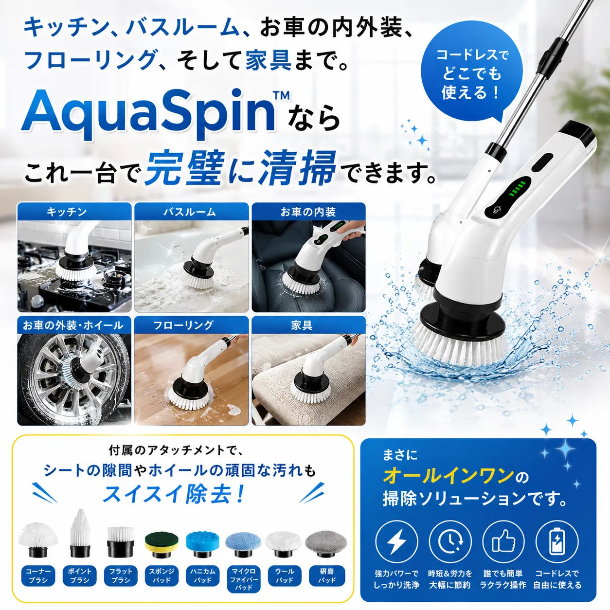 AquaSpin™ コードレス洗浄機