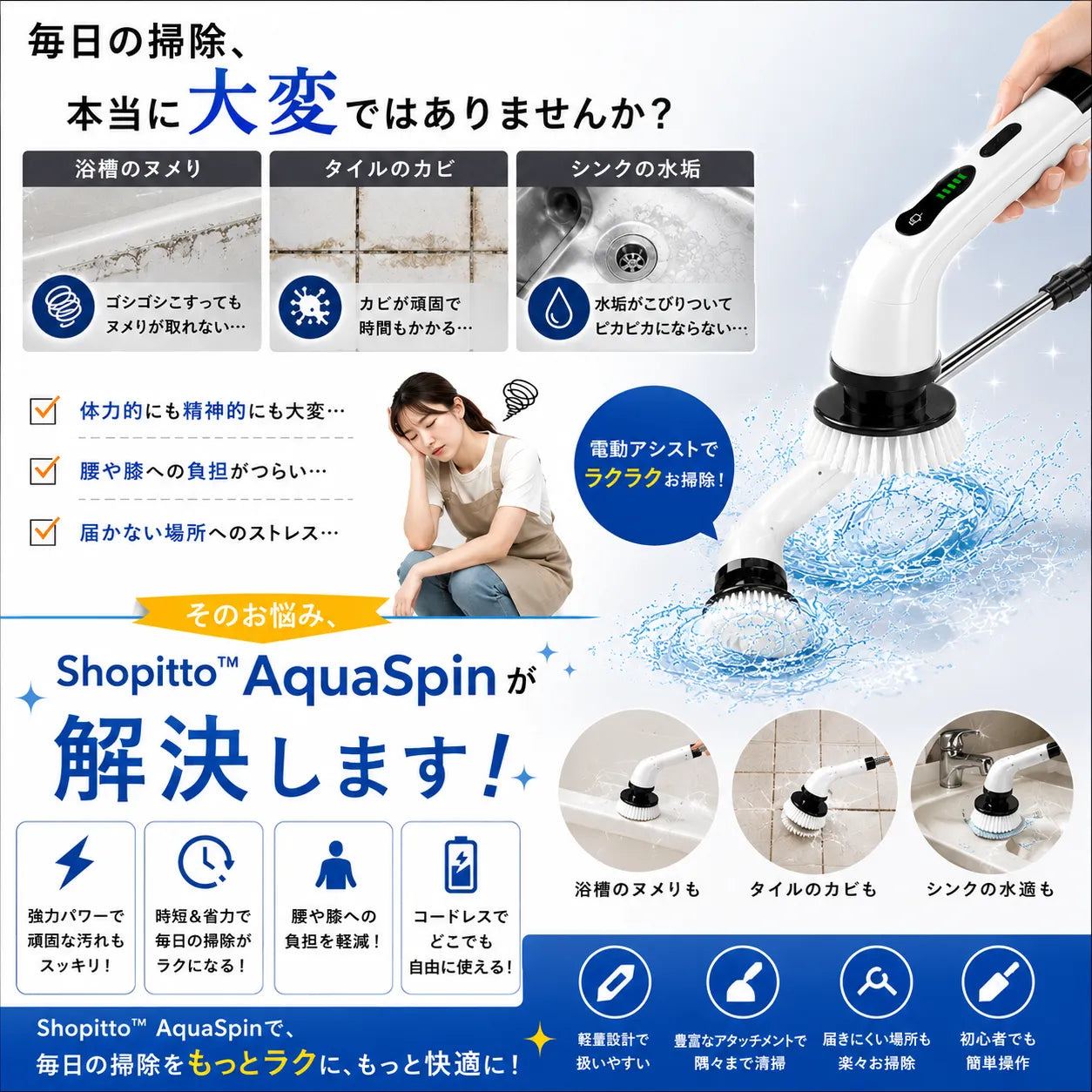 AquaSpin™ コードレス洗浄機